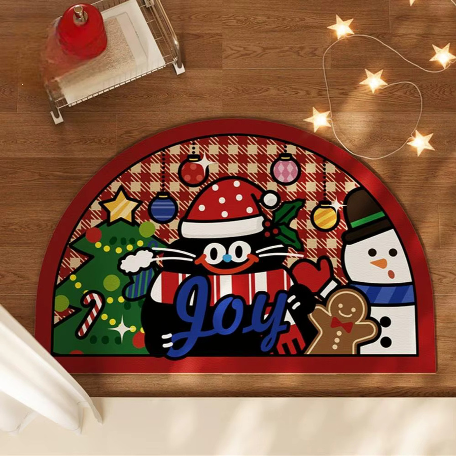 VIKAMA Halbrunde Weihnachtsfußmatte Frohe Weihnachten, bunte Willkommensmatte für den Eingangsbereich und Wohnzimmer, Durchmesser: 60 cm - Bild 2