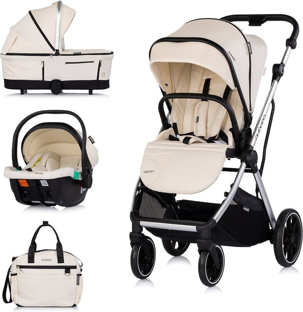 Chipolino Kombikinderwagen Aurora 3 in 1 Set mit Babywanne, Sportsitz, Babyschale und Wickeltasche in Beige - Bild 1
