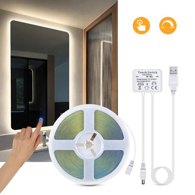 Rybakov LED Schminkspiegel mit Hintergrundbeleuchtung, rund, Weiß, dimmbar mit Touch-Sensor und USB-Anschluss - Bild 1