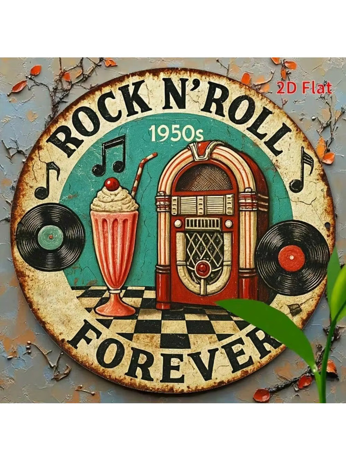 RetroCraft Vintage Wandkunst aus Aluminium Metall im 1950er Rock'n'Roll Design mit Jukebox, Gitarre und Retro Auto, Mehrfarbig - Bild 5