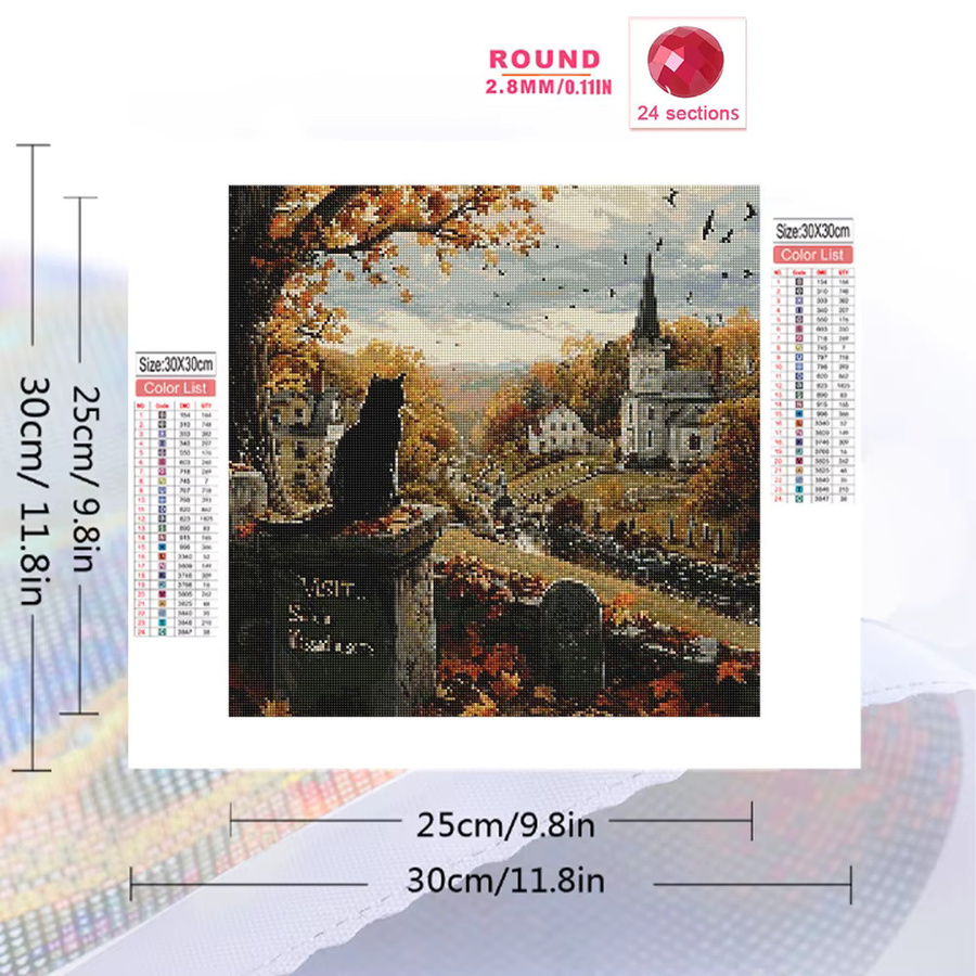 EverShine Diamant-Stickerei DIY-Gemälde Hauslandschaft mit Katze im Herbst-Design, Multicolour, B/H: 20 x 20 cm - Bild 2