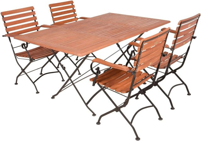 DELUKE Garten-Sitzgruppe TOR 5-tlg. aus Eukalyptus Holz in Schwarz mit Armlehnen - Bild 1