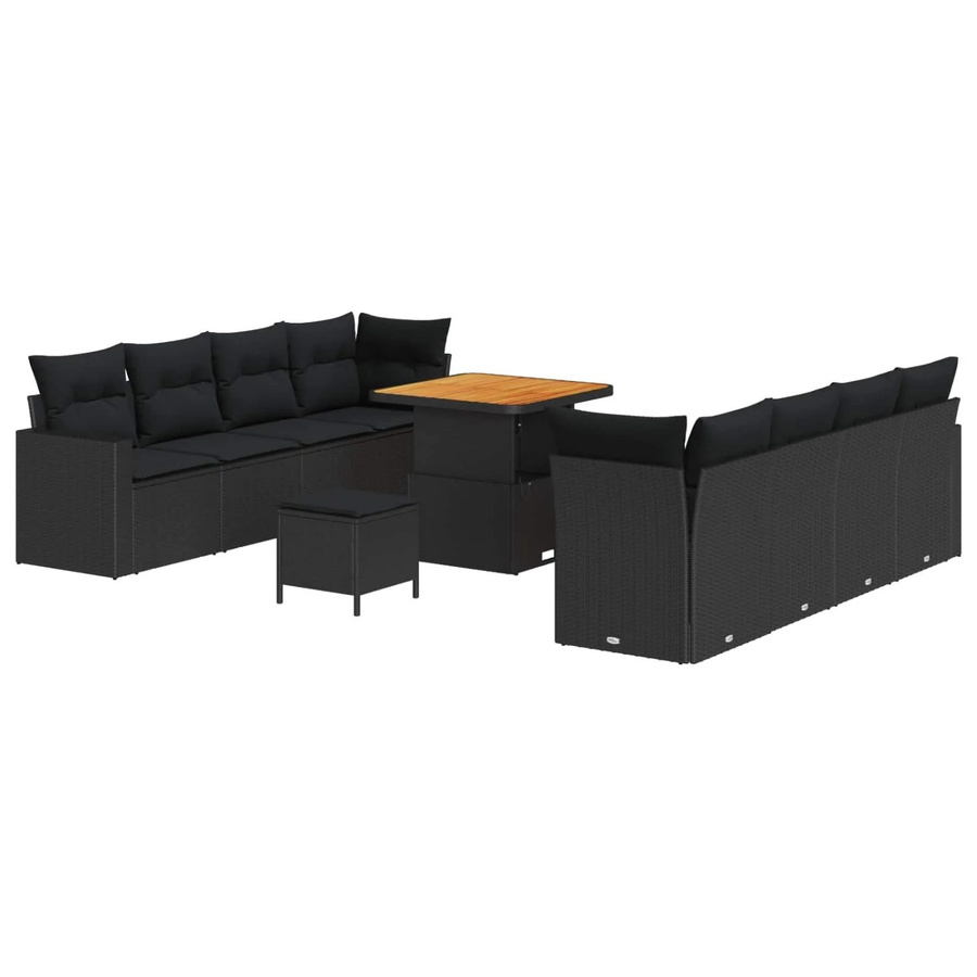 vidaXL Gartensofa-Set aus Poly-Rattan in Schwarz mit 12 Kissen, Ecksofa, Ottoman und Couchtisch für Garten und Terrasse - Bild 2