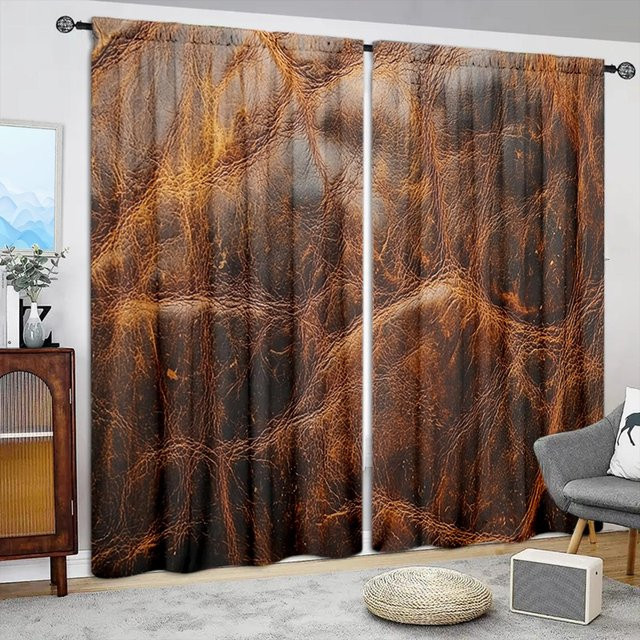 2er-Set Braune Vorhänge mit Lederoptik aus Polyester, halbtransparent, B: 107 cm, H: 160 cm - Bild 1