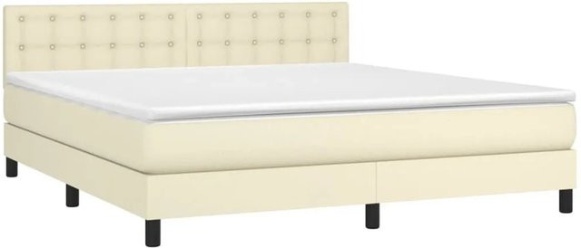 vidaXL Boxspringbett mit Matratze in Creme, Hybridbett mit LED-Unterbettbeleuchtung und USB-Ladeport, Kunstleder, B/T/H: 180 x 200 x 78 cm - Bild 1