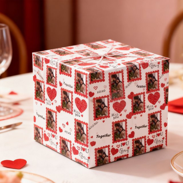Personalisierbares Geschenkpapier mit eigenem Foto von joy-enlife, weiß, 3 oder 6 Stück für Valentinstag, Hochzeit und Partys - Bild 1