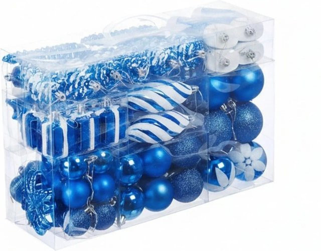 Relaxdays Weihnachtskugeln 72er Set aus Polystyrol in Blau mit Bändchen, B/H/T: 24 x 38 x 12 cm - Bild 1