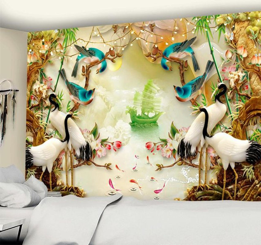 Super Six Kran Relief Wandteppich im Bohemian Stil, mehrfarbig, B/H: 95 x 70 cm - Bild 1