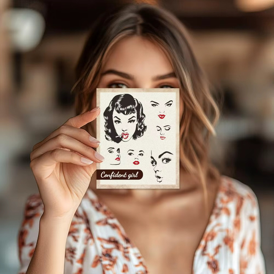 Transparenter Stempel mit weiblichen Gesichtsausdrücken im Retro-Stil für die Kartenherstellung - Bild 4