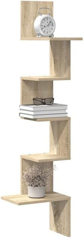 Vidaxl Eckregal Wandmontage aus Holzwerkstoff in Eiche Natur Braun, H x B x T: 127,5 x 32 x 32 cm - Bild 1