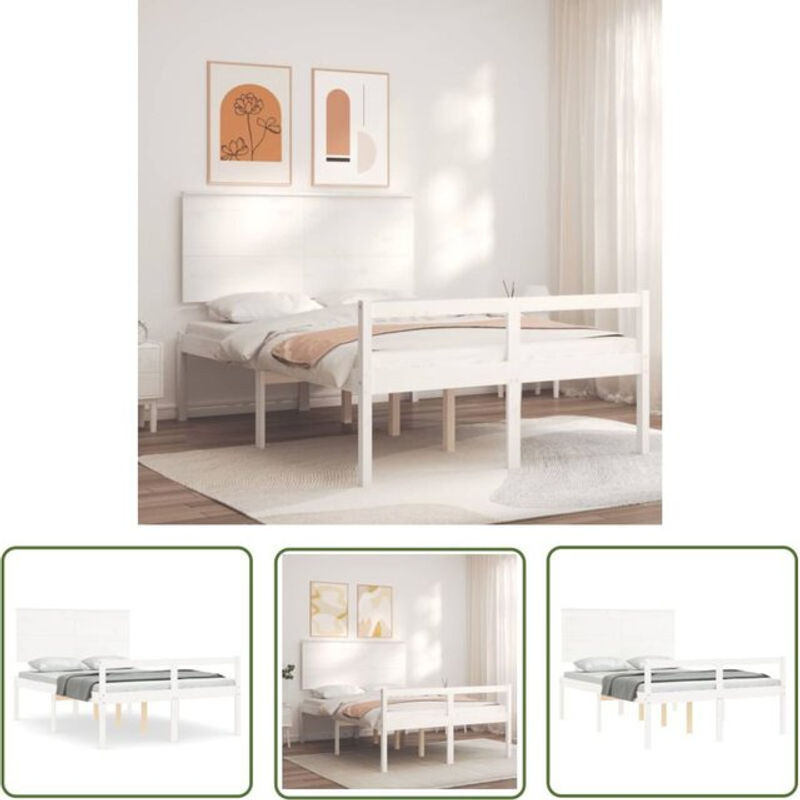 The Living Store Seniorenbett aus Massivholz Kiefer in Weiß mit Kopfteil B/T/H: 120 x 190 x 82,5 cm - Bild 1