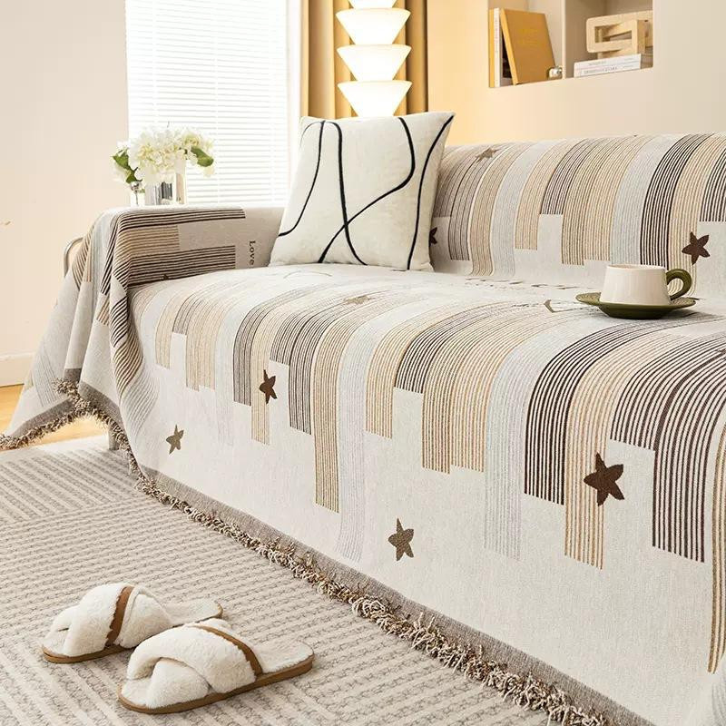 Reversibles Sofa-Handtuch aus Chenille mit Streifenmuster von Your Warm Home, universelles Sitzkissen-Bezugstuch, B/H: 30 x 50 cm - Bild 1
