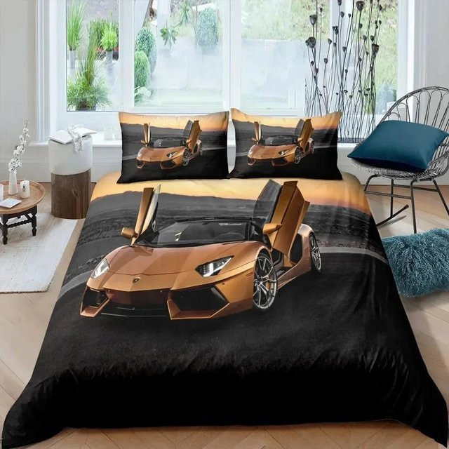 Lodestar Rennwagen Bettwäsche Set mit Motivdruck in Schwarz, bestehend aus Bettbezug und Kissenbezug aus Mikrofaser, B/T: 133 x 70 cm - Bild 1