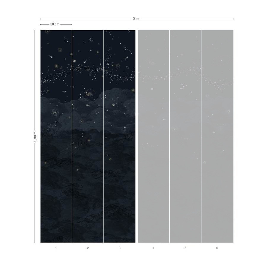 Isidore Leroy Mural Cosmos Nuit Tapete in Blau mit abstraktem Design aus Vlies - Bild 1