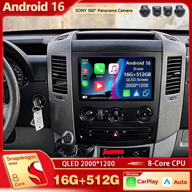 RSNAVI Android 16 Autoradio mit 2K QLED Display für Benz Sprinter und Volkswagen Crafter 2006 - 2016, Multimedia Videoplayer mit GPS, CarPlay und Stereo, Schwarz - Bild 1