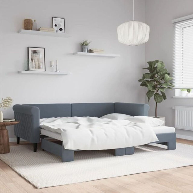 Ausziehbares Funktionsbett Vidaxl aus Samt in Anthrazit, B/T/H: 190 x 90 x 90 cm - Bild 1