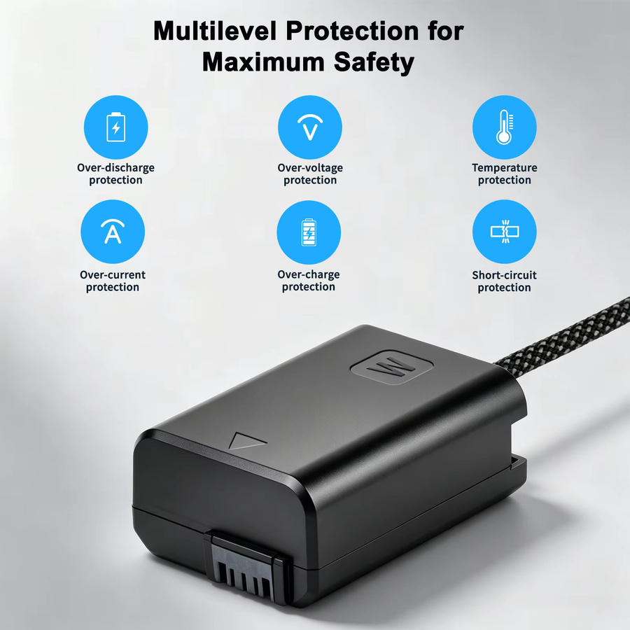 Batmax NP-FW50 Dummy-Akku mit USB-C PD 9V Stromversorgungsanschluss für Sony ZV-E10 A6500 A6400 A6000 A6100 A6300 A7II A7RII in Schwarz - Bild 4