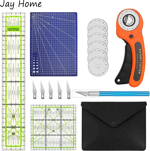 JAY HOME Patchwork Nähen Set mit 45mm Rotationsschneider, 5 Ersatzklingen und Schneidematte für präzises Quilten und Handwerk - Bild 1