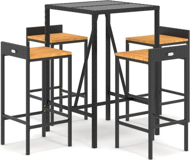 vidaXL 5-teiliges Gartenbar-Set in Schwarz aus Poly Rattan und Massivholz Akazie mit Hartglas-Tischplatte - Bild 1