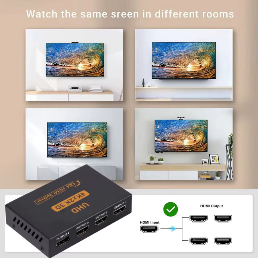 LccKaa HDMI Splitter 1x4 Full HD 4K Audio Video Verteiler in Schwarz - Bild 3