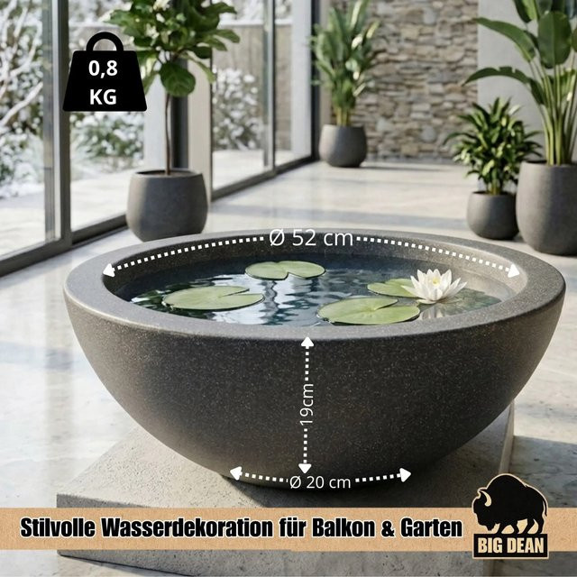 BigDean Miniteich Brunnen Set Schale mit Teichkugeln in Anthrazit und Grau, Durchmesser: 52 cm - Bild 1