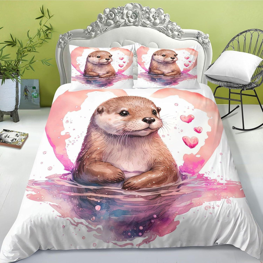 Bettwäsche-Set mit Otter-Motiv aus Mikrofaser, 3D-Druck Design, B/H: 135 x 200 cm - Bild 1
