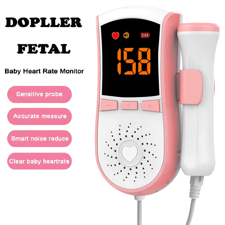 Fireurus Digitaler Fetal-Doppler Herzschlag Monitor mit LCD-Display und Sonde in Rosa - Bild 2