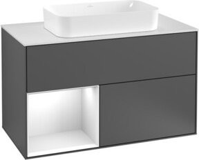 V&B Waschtischunterschrank Finion 100 mit Wandbeleuchtung, Weiß und Grau lackiert, B/T/H: 100 x 50,1 x 50,1 cm - Bild 1