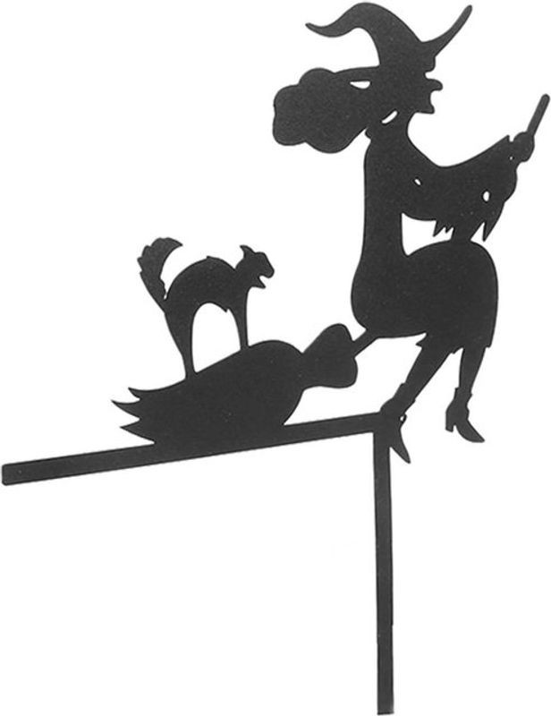 GoolRC Halloween Türwinkel-Dekoration mit Hexenkatze auf Besen, schwarz, Metall - Bild 1