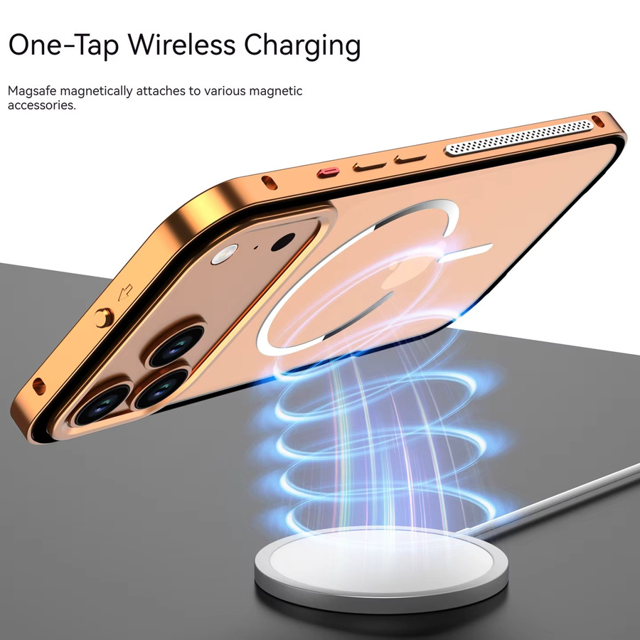 Magnetische Schutzhülle mit Aluminiumlegierung-Rand und Frosted PC Backplate für Apple iPhone 17 16 15 14 13 Pro Max und iPhone Air in Orange - Bild 6