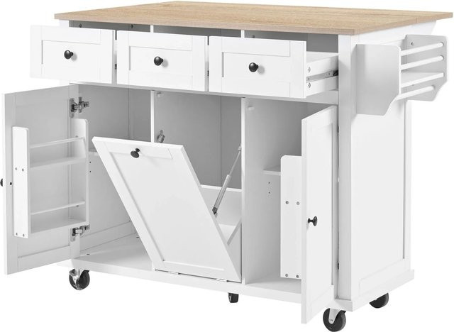 okwish Kücheninsel mit Rollen und Schubladen in Weiß, modern für Küche und Esszimmer, B/T/H: 112 x 76 x 92 cm - Bild 1