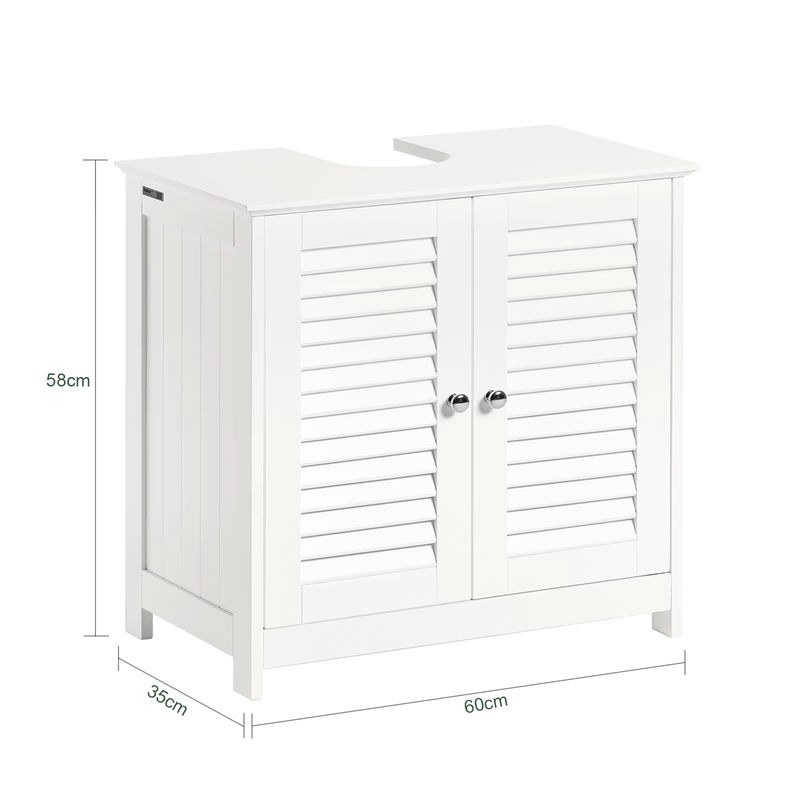 SoBuy Waschbeckenunterschrank FRG237 mit 2 Lamellentüren in Weiß, B/T/H: 60 x 58 x 35 cm - Bild 3