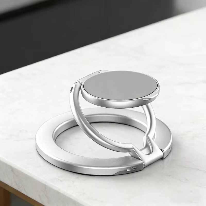 WSSHE Magnetischer Ringhalter für dein iPhone, Doppelseitiger faltbarer Handy Ständer und Grip Halter in Silber - Bild 3