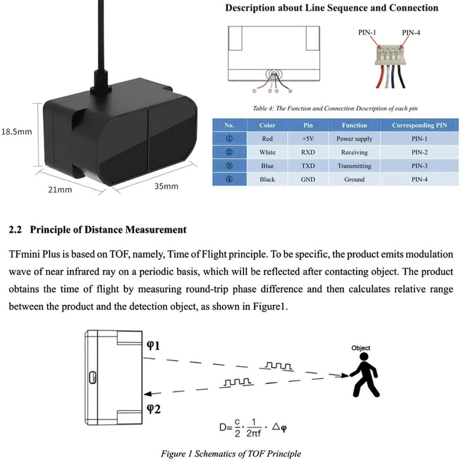 RCmall 10er Set TFmini Plus Laser Lidar Entfernungsmesser Sensor, IP65 Wasserdicht und Staubdicht, TOF LiDAR Modul mit UART I2C IIC I/O, Schwarz - Bild 3