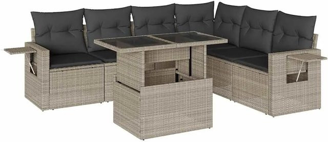 vidaXL 7-teilige Garten-Sofagarnitur in L-Form mit Kissen und Couchtisch, Anthrazit/Grau, Poly-Rattan mit Metallgestell - Bild 1
