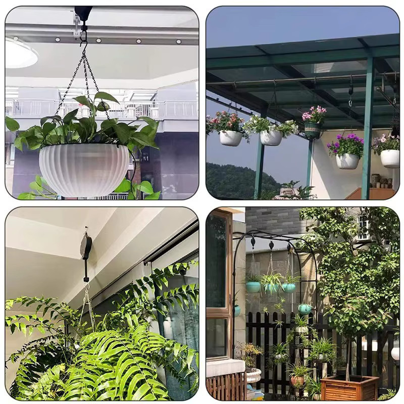 YOCITY Pflanzenhaken mit Seilrolle, ausziehbarer Pflanzenaufhänger für Gartenkörbe und Töpfe, verstellbarer Hebe-Pflanzenhaken in Schwarz oder Weiß - Bild 4