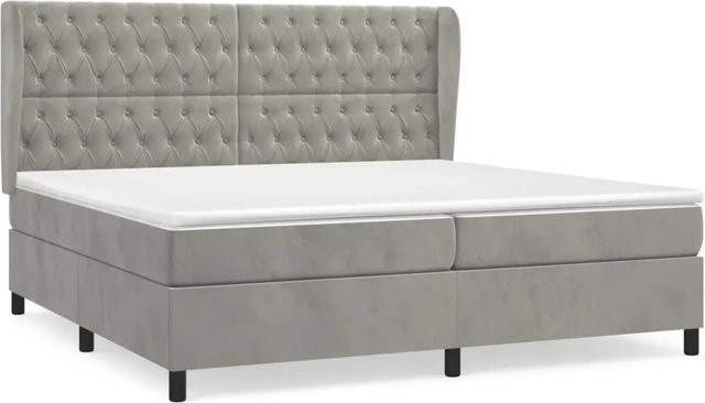 vidaXL Boxspringbett mit Matratze in Hellgrau, Hybrid-Bett mit Taschenfederkern und Samtbezug, B/T/H: 200 x 200 x 203 cm - Bild 1