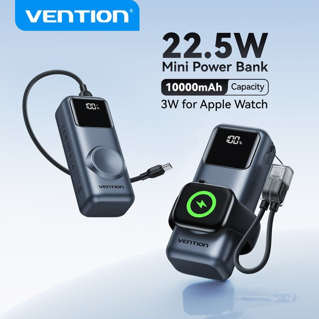 Vention Mini Powerbank 10000mAh mit 22,5W Schnellladung, Magnetisches kabelloses Ladegerät in Weiß für iPhone und Apple Watch - Bild 1