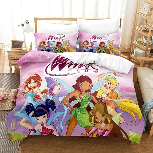 Winx Bettwäsche-Set von Binchi Outdoor Product in Beige mit 3D-Anime-Print, bestehend aus Bettbezug und Kissenbezug, B/H: 135 x 200 cm - Bild 1