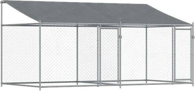 vidaXL Hundezwinger aus verzinktem Metall mit Dach und Türen, Grau, B/T/H: 400 x 200 x 200 cm - Bild 1