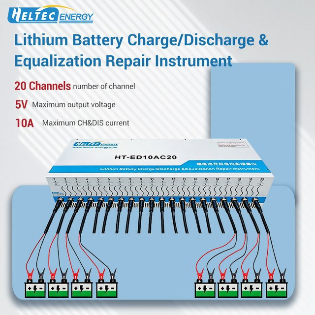 Heltec HT-ED10AC20 20-Kanal 18650 LiFePO4 Lithium-Batterie Ausgleichs- und Reparaturgerät mit 5V 10A Zellkapazitäts-Tester und CC/CV/CP/CR Lade- und Entladezyklus-Funktion - Bild 1