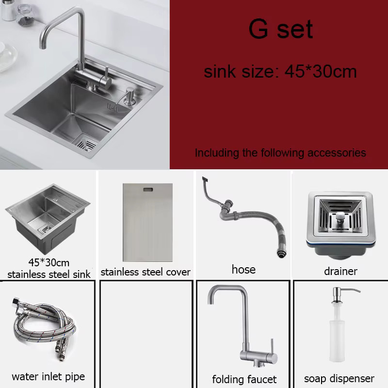 CKWS Küchenspüle aus 304 Edelstahl für Kochinseln in Silber mit klappbarem Wasserhahn, Abdeckung und Seifenspender - Bild 3