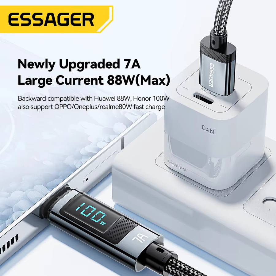 Essager 7A USB Typ C Kabel 100 W Schnellladekabel für Datenübertragung in Schwarz - Bild 2