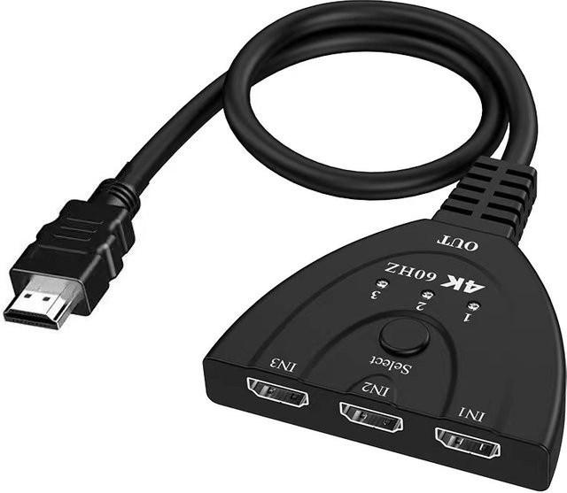 DUTRIEUX HDMI KVM-Splitter 3-Port Video Switcher Hub in Schwarz mit 3 Eingängen und 1 Ausgang, unterstützt 4K UHD, 2K, 3D und 1080P für DVD, HDTV, Xbox und PlayStation - Bild 1