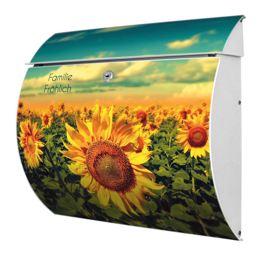 banjado Burg-Wächter Postkasten Toscana mit Sonnenblumen Motiv in Weiß, Briefkasten aus Edelstahl mit A4 Einwurf, B/T/H: 38 x 33 x 11 cm - Bild 1