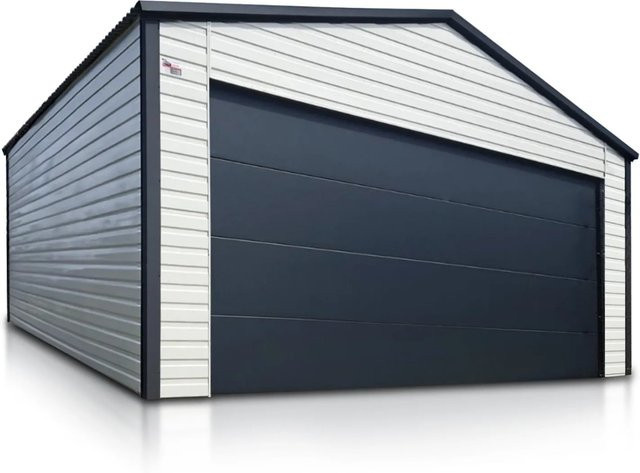 Liderstal Doppelgarage Standard aus Trapezprofilblech mit Seitengiebel und Sektionaltoren in Weiß, B/T: 600 x 580 cm - Bild 1
