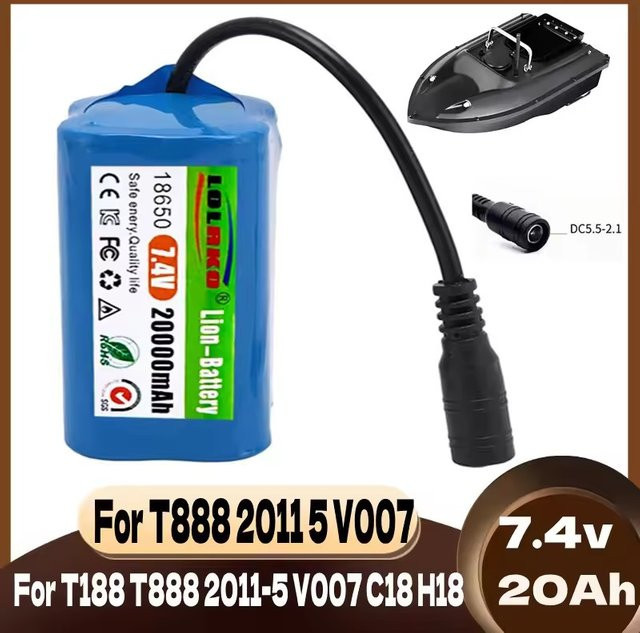 LOLRKO Akku für RC Angelköderboot T188 T888 2011-5 V007 C18 H18 Ersatzteil, 7,4V 20000mAh, Blau - Bild 1