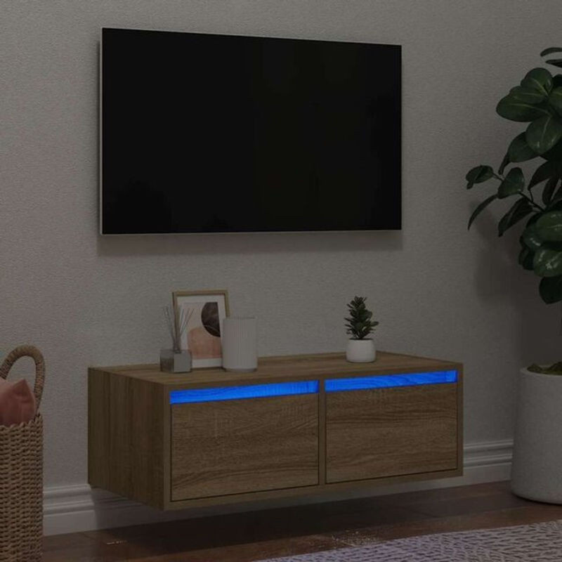 Vidaxl TV-Schrank mit LED-Leuchten in Sonoma-Eiche Natur, Modern, B/H/T: 75 x 35,5 x 25 cm - Bild 1