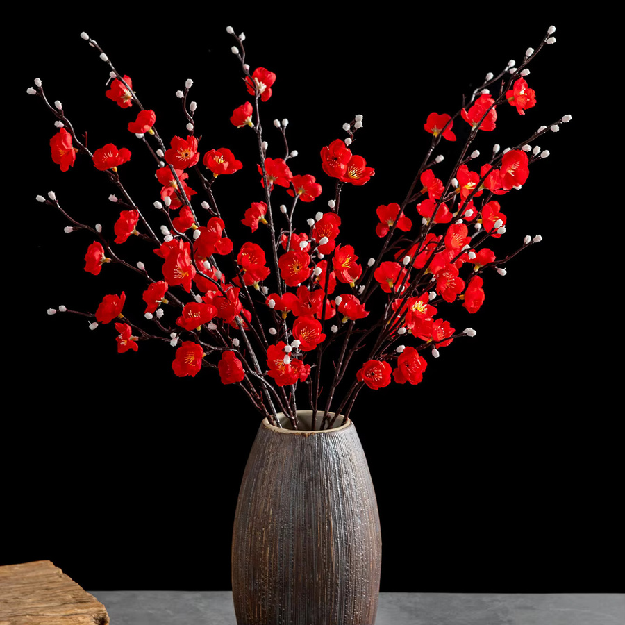 TTCY Künstliche Seidenblumen Pfirsich- und Pflaumenblütenzweige in Rot für Vase, Garten und Dekoration - Bild 1