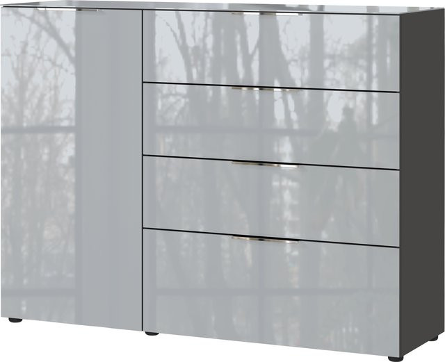 Sideboard HARPER GUNJUR mit 4 Schubladen und 1 Tür, Glasfront und Glasauflage, graphit/silbergrau, B: 134 cm, T: 42 cm, H: 102 cm - Bild 1